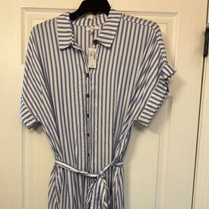 Button up “denim” striped dress